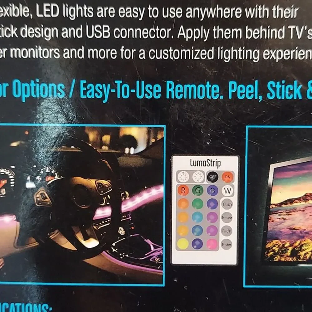 2x LumaStrip Peel & Stick LED Lights USB Powered 16 Color with Remote NEW